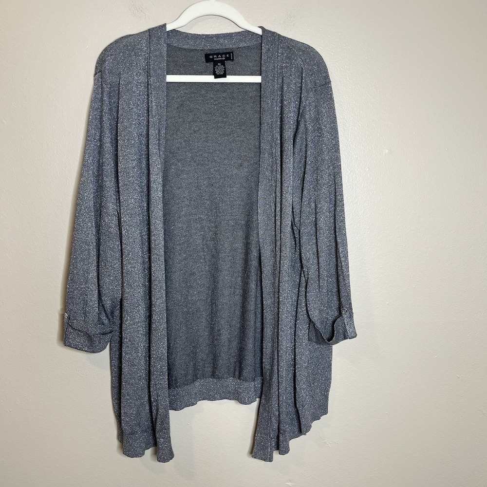 Women's Cardigan Sparkly Shimmer 3x  Holiday New Years Open Front Long Line Plus